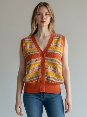 Dior Orange and Yellow Patterned Knit Vest